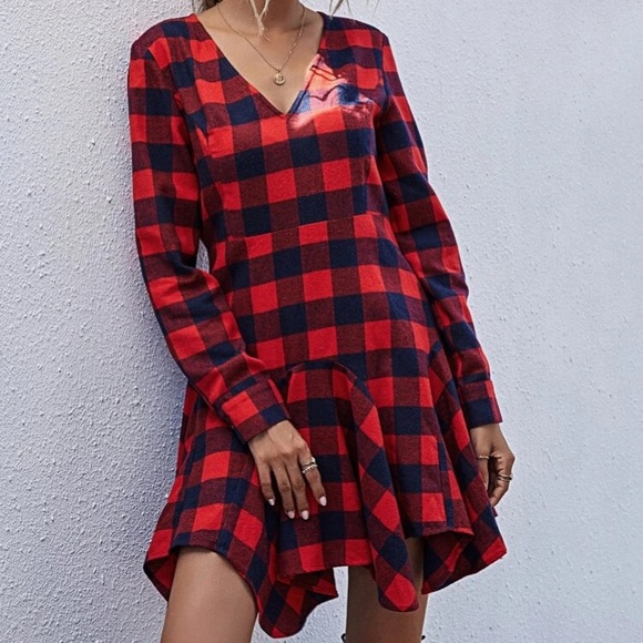 🔥FLASH SALE🔥Buffalo Plaid Ruffle Skater Dress - Picture 2 of 6
